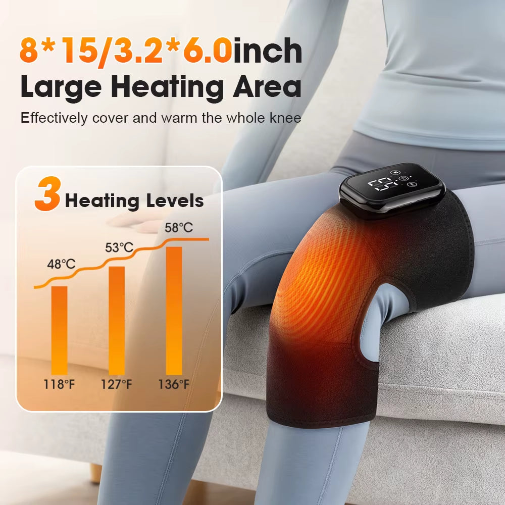 1Pcs/2Pcs Heated Knee Massager, Thermal Knee Support Wrap, 3 Level Adjustable Vibration Heating Pad ,Knee Relaxation Leg Warmer